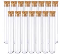 15 Pièces Tube a Essai Plastique,Tube Plastique Transparent,Eprouvette Plastique,Fiole Plastique,Tubes à Essais de Laboratoire,avec Bouchon Liège,pour Plante,Bonbons,Epice,Echantillon,16×150mm