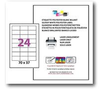 15 planche de 24 étiquette ultra résistante synthétique 70 x 37 autocollante polyester blanc brillant Étiquette adhésive indéchirable pour imprimante laser résistant à l'eau huile graisse intempérie