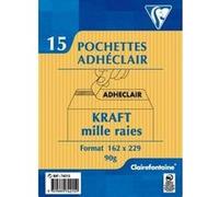 15 pochettes autoadhésives Clairefontaine 162 x 229 mm Kraft mille raies 90g E