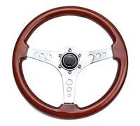 15 Pouces 380mm Bois Massif Universel Classique Vintage Argent Chrome A Parlé Plat Plat Volant De Course (Couleur : 14inch Round Hole)