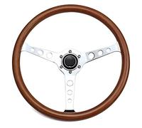 15 Pouces 380mm Bois Massif Universel Classique Vintage Argent Chrome A Parlé Plat Plat Volant De Course (Couleur : 15inch Round Hole)