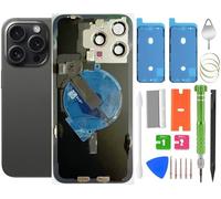 15 Pro Max Verre arrière de rechange avec câble flexible de charge sans fil, cadre d'appareil photo, toutes les pièces pour iPhone 15 Pro Max (6,7 pouces) avec kit et ruban adhésif étanche (titane