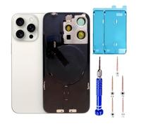 15 Pro Verre arrière de rechange avec plaque et câble flexible et toutes les pièces pour iPhone 15 Pro Verre de couverture arrière (titane blanc, 6,1 pouces) + ruban adhésif étanche + outils de
