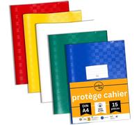 15 Protège-Cahiers En Raphia Format A4, 5 Couleurs, Protège-Cahier Avec Étiquette D'inscription, Protège-Cahier En Polypropylène Recyclable, Indélébile