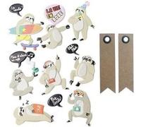 15 stickers 3D Paresseux + 20 étiquettes kraft Fanion Multicolore G