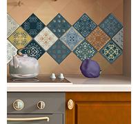 15 Stickers adhésifs carrelages | Sticker Autocollant Carreaux de ciment - Mosaïque carrelage mural salle de bain et cuisine | Carreaux de ciment adhésif mural - azulejos - 10 x 10 cm - 15 pièces