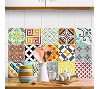 15 Stickers adhésifs carrelages | Sticker Autocollant Carreaux de ciment - Mosaïque carrelage mural salle de bain et cuisine | Carreaux de ciment adhésif mural - azulejos - 20 x 20 cm - 15 pièces