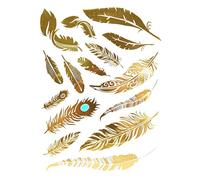 15 Tatouages éphémères métallique Waterproof -Tatoo temporaire Or - Bijou de Peau Plume Turquoise