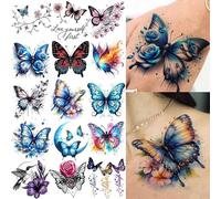15 Tatouages Temporaires Papillon, Croissant De Lune Et Rose Pour Le Dos De La Main