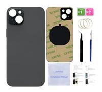 15 Vitre arrière de rechange pour iPhone 15 (noir, 6,1 pouces) avec ruban adhésif pré-installé, instructions d'installation (français non garanti), outils de réparation (noir)