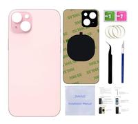 15 Vitre arrière de rechange pour iPhone 15 (rose, 6,1 pouces) avec ruban adhésif préinstallé, instructions d'installation (français non garanti), outils de réparation (rose)