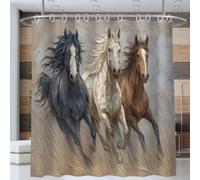 150 * 180cm Chevaux Au Galop Rideau De Douche, Salle De Bains Rideau Animaux À L'Aquarelle Rideaux De Douche Imperméable Rideaus De Bain avec Crochet, Multicolore