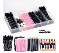 150/200 pièces Set de pinceaux à lèvres avec étui, 220 pièces Set de pinceaux de maquillage avec boîte de rangement, comprenant brosse à sourcils, brosse à cils, pinceau à lèvres, pinceau eyeliner jet