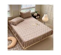 150 * 200cm Jupe De Lit À Volants Velours Lait 3pcs 20cm Couvre-lit Matelassé Tour De Lit Enveloppante Literie Et Taies d'oreiller(Light Brown,Doublel-XL/135 * 200)
