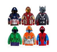 (150,Blue Superman)Boys' Spider-man Hooded Jacket 3~8 Years Old Children's Zip-up Hoodie