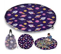 150 cm Grand Sac de Rangement pour Jouets Pixelisé Thème Espace | Tapis Pliable pour Jouer et Partir pour Enfants | Sac à Cordon Portable Bleu pour Rangement de Jouets pour Garçons pour un Nettoyage