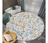 150 cm Minimalisme Tapis Rond Salon, Magnifique Plantes Fleurs Imprimer Tapis de Sol Décoration Antidérapant - Abricot pour Chambre Cuisine Balcon Terrasse Salle à Manger Extérieur Intérieur