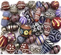 150 g de perles en verre et bois tibétain pour fabrication de bijoux Violet