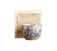 150 ml - 141,7 g argent motif dragon bleu et blanc Feng Shui tasse à thé maître tasse Kung Fu - [ boîte]