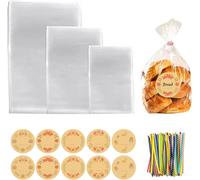 150 Pcs Bolsas Celofan Transparente Bolsitas Para Chuches Cumpleaños Comunion Con 150 Cintas Etiqueta Seguridad Alimenticia Bolsas De Plástico Opp Para Galletas Dulces Snacks -3 Tamaños