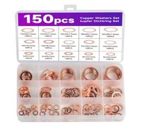 150 Pcs Cuivre Rondelles Metal, Joints Bague D'étanchéité | Rondelles Plates, Joint Torique pour L'étanchéité, M5 M6 M8 M10 M12 M14 M16 M18 M20 M22, avec Boîte