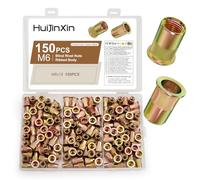 150 Pcs Insert Fileté Metal, Ecrou a Sertir, M6 Écrous à Sertir Rivet Fileté, Écrou de Rivet a Tête Plate en Acier Carbone, Manchons Écrous d'Insertion Filetés pour Tôles, Bois, électricité