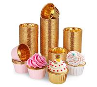 150 pcs Moules à Cupcakes, Moules à Cupcakes en Papier Sulfurisé pour la Pâtisserie, Moule Cupcake Mini, Moules à Muffins Epais, Moules à Cupcakes Or/Blanc/Rose (68 x 40mm)