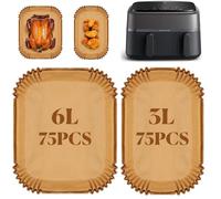 150 Pcs Papier Cuisson Air Fryer pour Philips Dual Basket Airfryer Série 3000 6L/3L NA350, pour Moulinex 5.2/3.1L, Papier Air Fryer pour grandes et petites friteuses à double tiroir