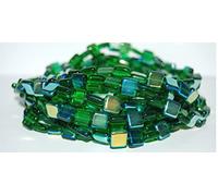 150 pcss Perles en verre à carré plat, Green transparent AB (50110 AB), verre, République tchèque, dimensione 8 x 8 mm (0.31 x 0.31 in)