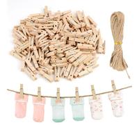 150 Pièces Mini Pinces à Linge Bois, Pince à Linge, 3,5cm avec Corde en Jute de 10m, Clips Polyvalents pour Accrocher Photos, Postkarten, Vêtements, Décoration DIY, Utilisation Diverse