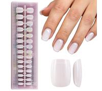 150 pièces Ongles en gel carrés courts français - Blanc avec pointes françaises classiques double face, pointes d'ongles carrées courtes, faux ongles en gel souple, extensions de faux ongles acrylique