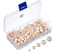 150 Pièces Perles de Bois Rond Naturel avec Boîte pour la Fabrication de Bijoux Bricolage, 5 Tailles (6 mm/ 8 mm/ 10 mm/ 12 mm/ 14 mm)