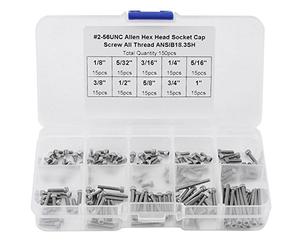150 Pièces Vis Américaine UNC #2-56 Kit de Vis à Tête Hexagonale avec Boîte de Rangement en Plastique 9 Longueurs Différentes