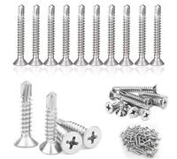 150 Pièces Vis Autoforeuse Metal, M4,2x32 mm Vis Autotaraudeuse en Tôle, Acier Inoxydable 410 Vis à Tête Plate Phillips, Vis à Tête Cylindrique Phillips en Métal pour Fixation de Tôle Métal Bois