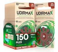 150 Piles Auditives PR41 Taille 312 (Marron) Udirmax Zinc-Air 0% Mercure 1,45V Eco Pack - 15 Blisters Écologiques de 10 Piles
