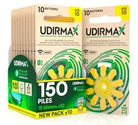 150 Piles Auditives PR70 Taille 10 (Jaune) Udirmax Zinc-Air 0% Mercure 1,45V Eco Pack - 15 Blisters Écologiques de 10 Piles