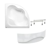 150 x 150 cm Synthia Plus baignoire d'angle + tablier + pieds, Acrylique, Gauche et Droite, Blanc (SY1500PLUS-SET1)
