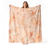 150 x 200 cm Couverture de Automne Canapé Lit, Douce Jeté en Flanelle Imprimée Minimal Fleurs Libellule Oiseau, Chaud Couvertures Polaire d'automne Épais Rose, Décoration d'intérieur Maison