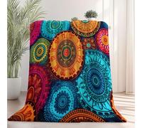 150 x 200 cm Couverture Flanelle Douillette - Couverture de canapé Infroissable et Respirante avec Lignes Simples Géométriques Mandalas Motif pour Enfant Adult Lit Canapé, Bleu