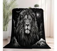 150 x 200 cm Couverture Polaire Super Douce - Jeté de Canapé Motif Mystérieux Ciel Nocturne Lion, Couverture Double Face Sherpa Extra Épaisse et Chaude pour Canapé ou Salon Noir