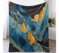150 x 200 cm Peluche en Flanelle Couverture, Bleu Or Masion Decor | Luxe Abstrait Supérieure Douce Couverture pour Adolescents Cadeau, Lignes Fissures Légère Chaud Couverture pour Chaise Canapé
