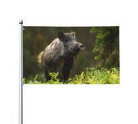 150 x 90 cm - Sanglier curieux renifle la forêt - Drapeau de la forêt pour maison, pelouse, décoration de cour, bannières de bienvenue de vacances avec 2 œillets métalliques, utilisation en intérieur