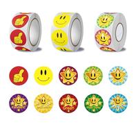 1500 Gommette Smiley Autocollant Sticker, Rondes de 2,5 cm, Stickers Récompense Enfants, Autocollants de Récompense pour Enseignants, gommettes autocollantes pour Parent Enfant Élève Scolaire