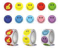 1500 Gommette Smiley Autocollant Sticker, Rondes de 2,5 cm, Stickers Récompense Enfants, Autocollants de Récompense pour Enseignants, Rouleau Autocollant Rond pour Parent Enfant Élève Scolaire