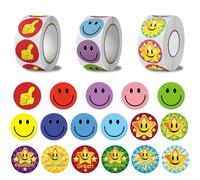 1500 Gommette Smiley Autocollant Sticker, Stickers Récompense Enfants, Autocollants de Récompense pour Enseignants, Rouleau Autocollant Rond pour Parent Enfant Élève Scolaire, Rondes de 2,5 cm