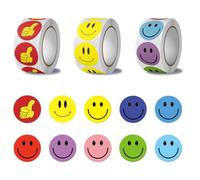 1500 Gommette Smiley Enfant, Récompense Enfants, Rondes de 2,5 cm, Autocollants de Récompense pour Enseignants, Rouleau Autocollant Rond pour Parent Enfant Élève Scolaire