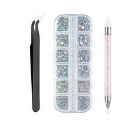 1500 pièces strass - 6 tailles gemmes dos plat, cristal AB strass gemmes Nail Art et strass pour ongles/vêtements/visage/artisanat, avec pincette Pick Up et stylo pointeur strass Picker