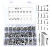 1500 Pièces Vis à Six Pans Creux, Écrous et Rondelles - Tête Fraisée et Plate Pour Machine, Cylindriques en Acier Inoxydable M2 M3 M4 M5