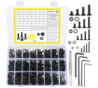 1500 Pièces vis à six pans creux, écrous et rondelles, Vis à tête fraisé, Vis à tête plate pour machine, vis cylindriques en acier allié, d'écrous et de rondelles M2 M3 M4 M5 (1500 Noir)