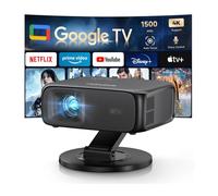 [1500ANSI/Google TV/Commande vocale] Projecteur intelligent avec WiFi et Bluetooth, support natif 1080p 4K, mise au point automatique et e voûte Projecteur de film extérieur portable avec support